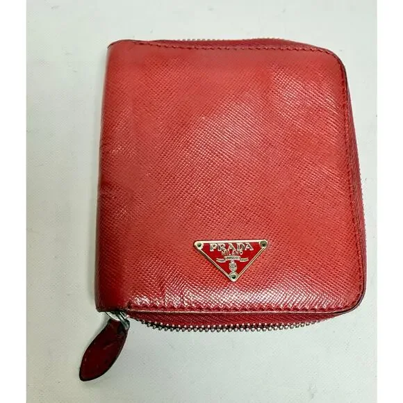 Prada Saffiano Leather Compact Zip-Around Wallet